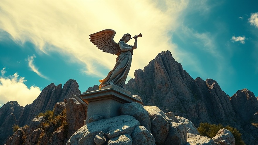 Cinematic scene of a stone angel statue symbolizing Resurrection Day and spiritual renewal.