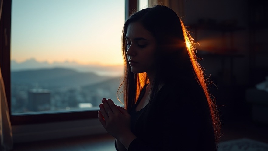 Young woman in prayer at dawn, embodying the power of prayer and spiritual warfare.