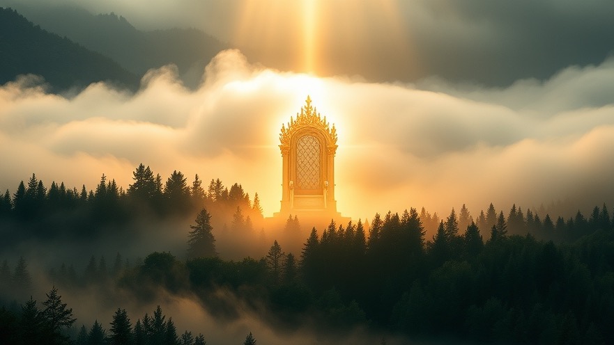 Glowing throne in a mystical forest, embodying spiritual growth and divine authority.