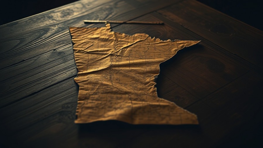 Worn Minnesota map captures spiritual warfare themes in dim, atmospheric light.