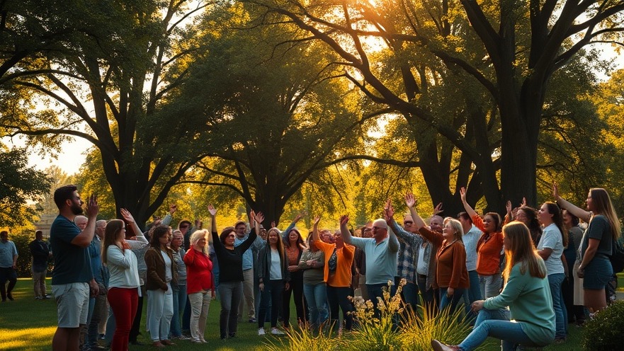 Diverse prophetic believers unite in spiritual warfare, sharing joy and faith in nature.