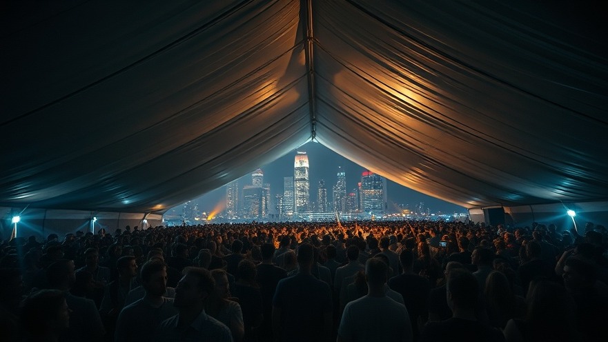 Vibrant night tent revival with attendees experiencing spiritual awakening and prophetic insight.