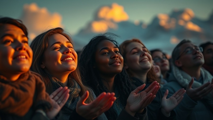 Diverse group engaged in revival experiences, faces uplifted in spiritual awakening.