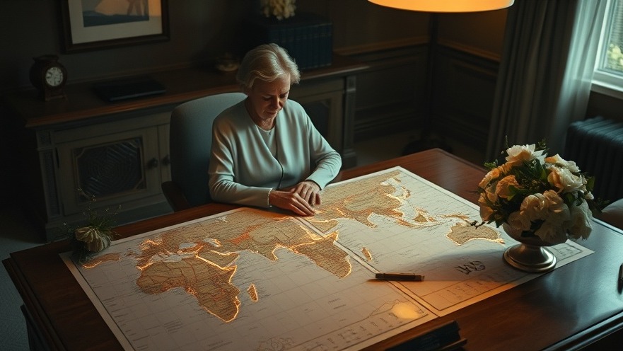 Cindy Jacobs in spiritual warfare prayer, reflecting on illuminated maps of nations.