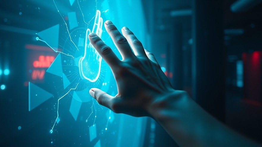 AI ethics visualized: a human hand merging with holographic circuitry, symbolizing technology and spirituality.