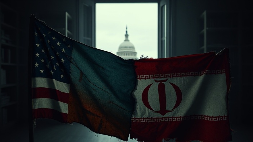 American and Iranian flags symbolizing Middle East tensions in a moody, cinematic atmosphere.