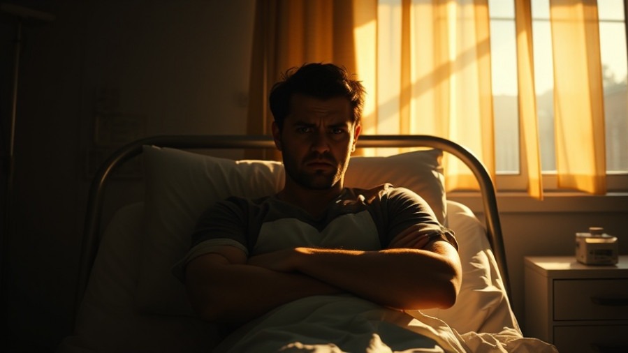 A dim hospital room with an angry person cross-armed, golden sunlight symbolizing prophetic insights and the power of prayer.