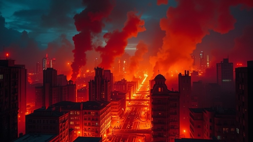 A fiery cityscape symbolizing religious wars and prophetic insights amidst chaos.