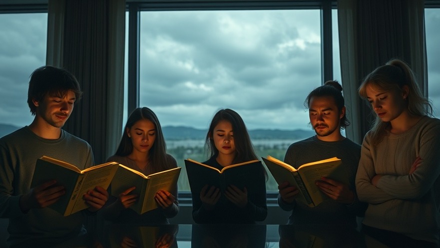 Gathered in reverence, five individuals share Prophetic Insights while reading illuminated Bibles.