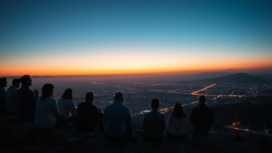 Revival Nation gathering at dusk; a powerful moment of prayer and healing.