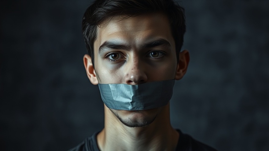 Young man with duct tape over his mouth, symbolizing Christian unity amidst cultural chaos.