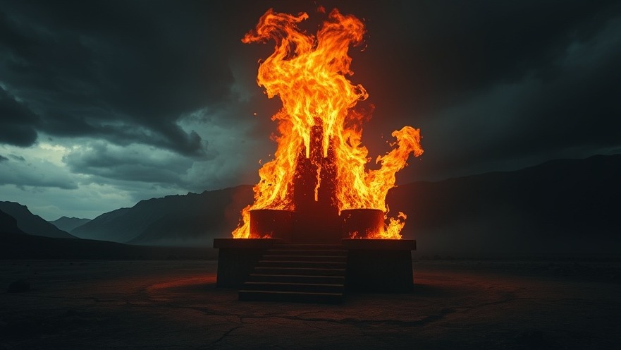Experience spiritual breakthroughs through the power of prayer at a striking altar engulfed in flames.