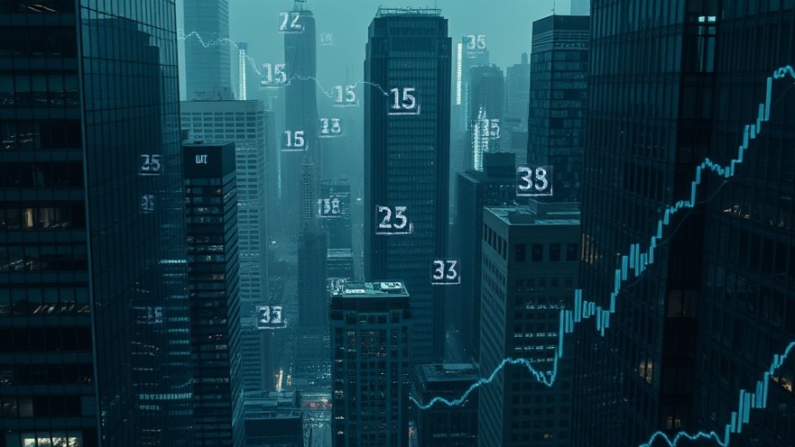 New York City skyline reflecting economic anxiety with neon data overlays.