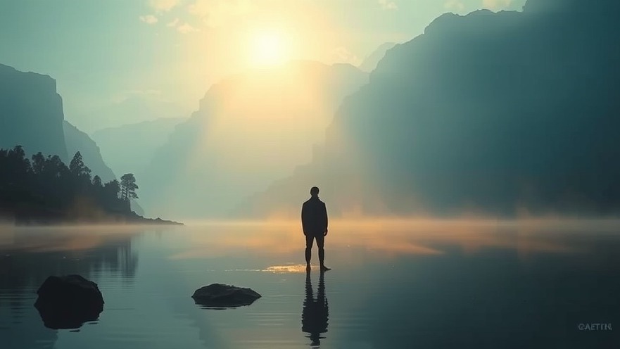 A serene figure on still water embodies faith in healing and salvation.