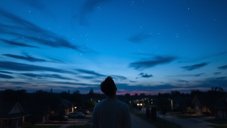 A figure gazes at a twilight sky of deep blues and purples, embodying prophetic predictions.