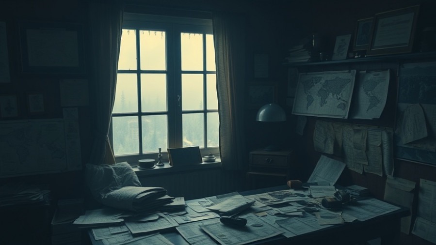 Intriguing room with secret maps and documents on Christian unity and spiritual warfare.