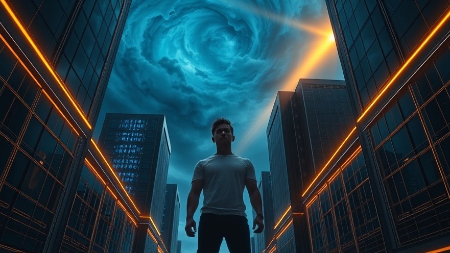 Young man in futuristic cityscape showcasing spiritual discernment and prophetic insight.