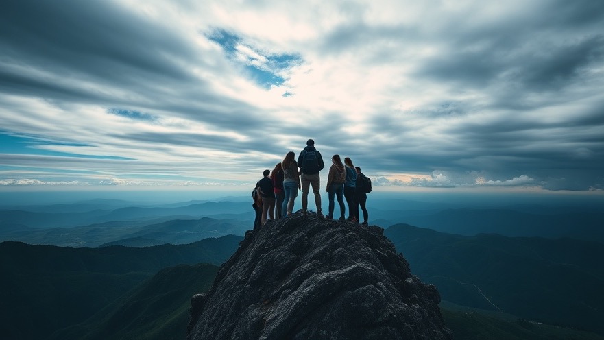Diverse group atop a mountain, embodying personal breakthrough and faith action.