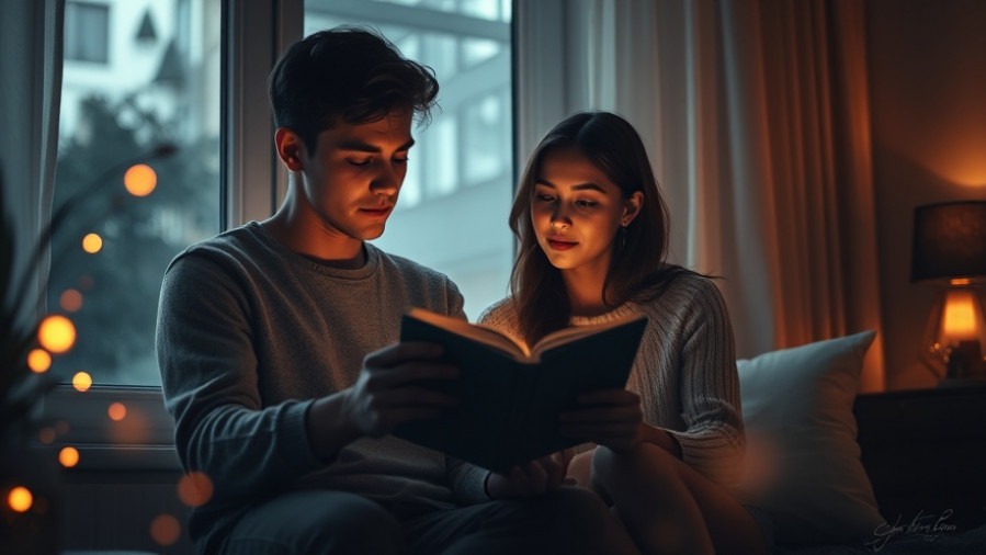Young couple reading a glowing book, exploring identity in Christ together.