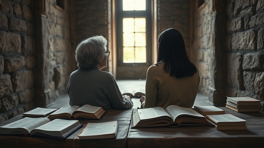 Cindy Jacobs discusses revival and prayer with a companion in a serene, ancient interior.