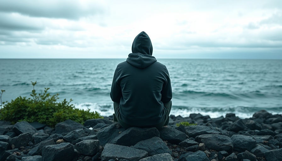 Person in hoodie sitting alone by ocean reflecting America's loneliness crisis.