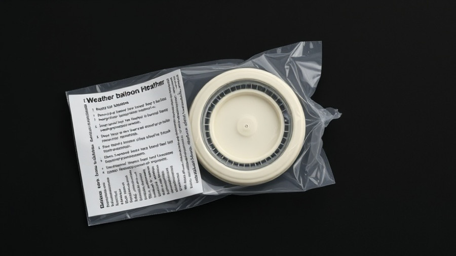 Weather balloon package with multilingual instructions on a black background.