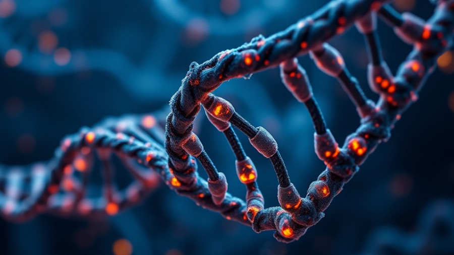 Intricate DNA strand glowing in abstract background.