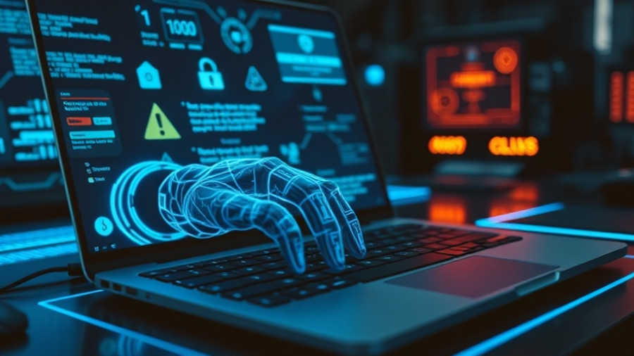 Digital hand and warning symbols on laptop depicting DNS cache poisoning vulnerabilities.