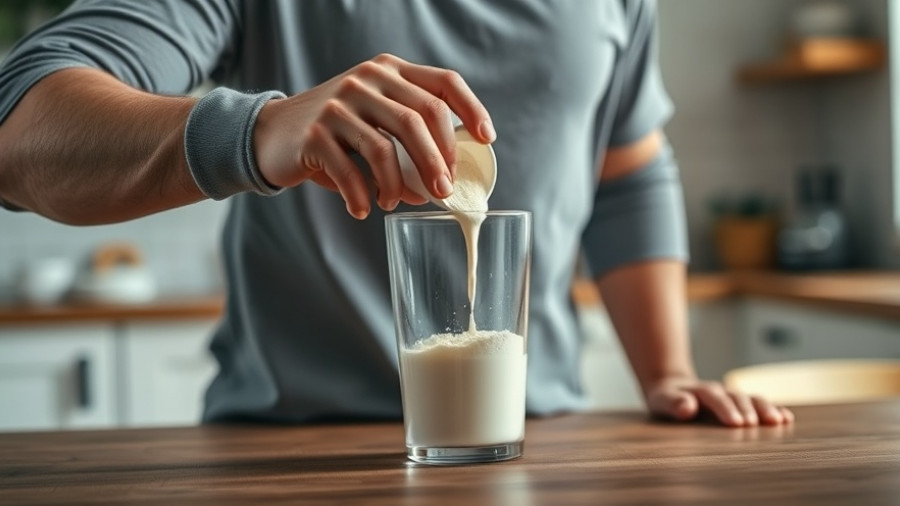 Person adding protein powder to shaker, highlighting potential heavy metals.