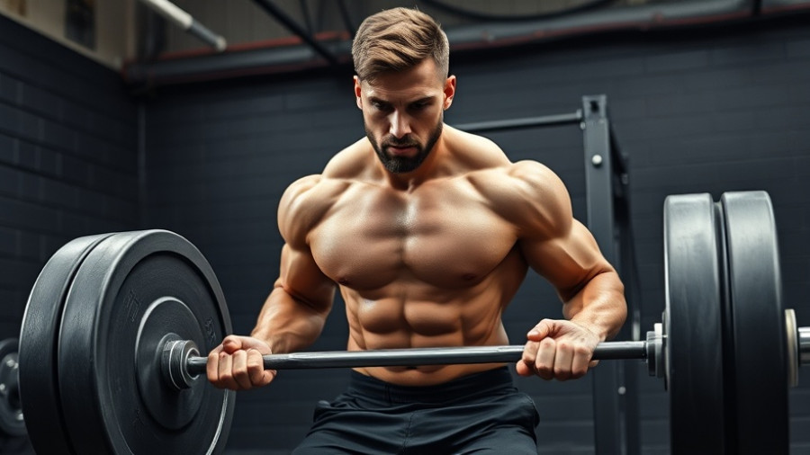 Muscular man lifting barbell in gym during 15-minute heavy deadlift EMOM workout.