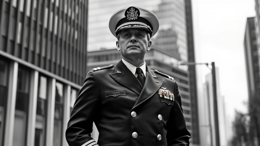 Admiral standing confidently, symbolizing men's personal growth.