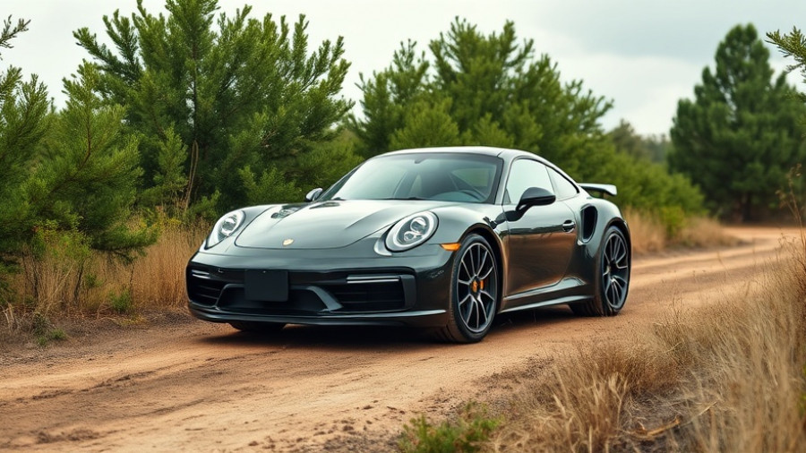 2026 Porsche 911 Turbo S on dirt path with trees and grass.