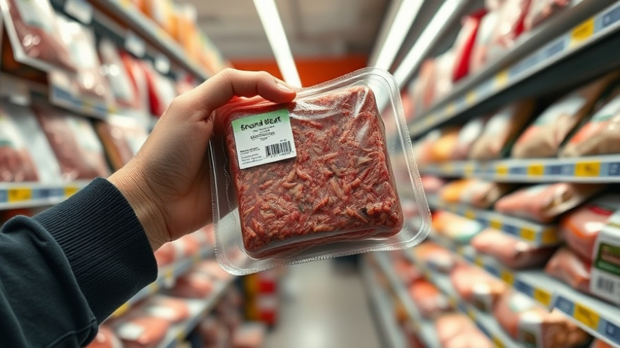 Packaged ground meat in a supermarket, E. coli in retail meat concern.