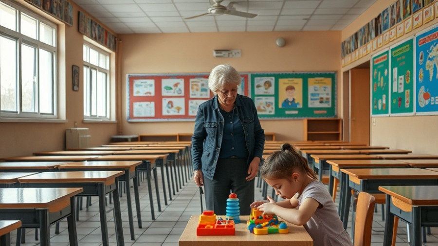 Classroom scene highlighting Greece's low birth rate and school closures.