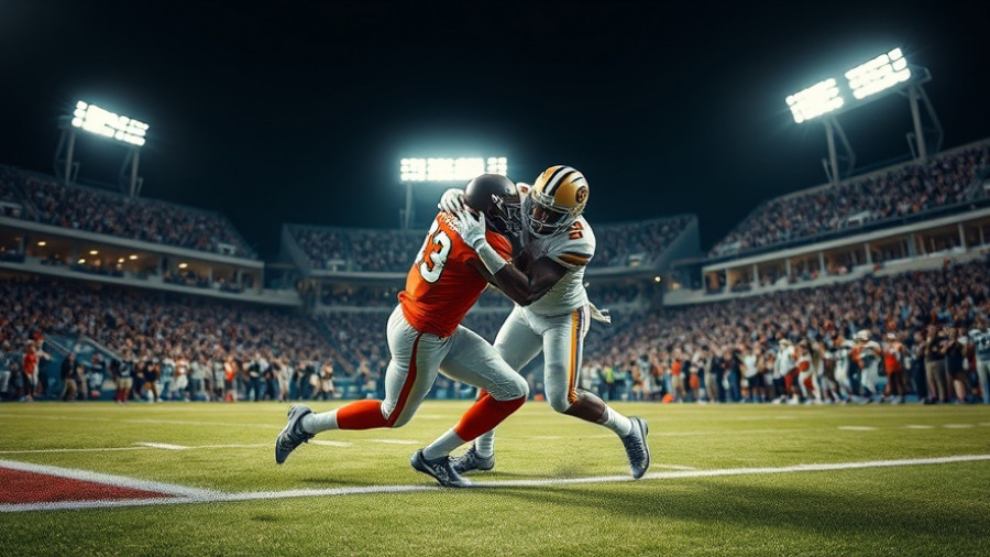 Football tackle highlighting potential brain injury risks in sports.