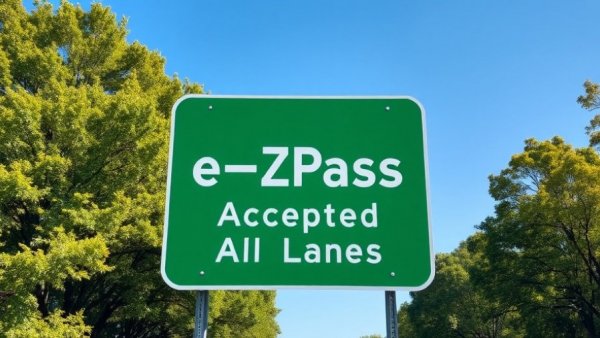 Highway sign about E-ZPass with green backdrop for stop phishing scams awareness.