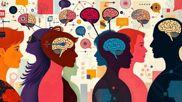 Abstract illustration of diverse AI communication styles using human silhouettes.