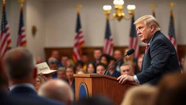 Confident speaker addressing tariffs change in indoor setting.