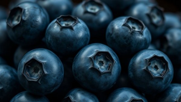 Close-up of ripe blueberries with a focus on texture, Berries and Cocoa Mood Enhancement.