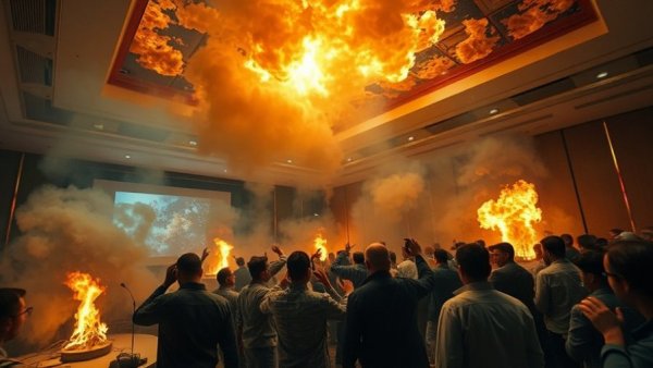 COP30 climate talks fire incident chaotic scene in conference hall.