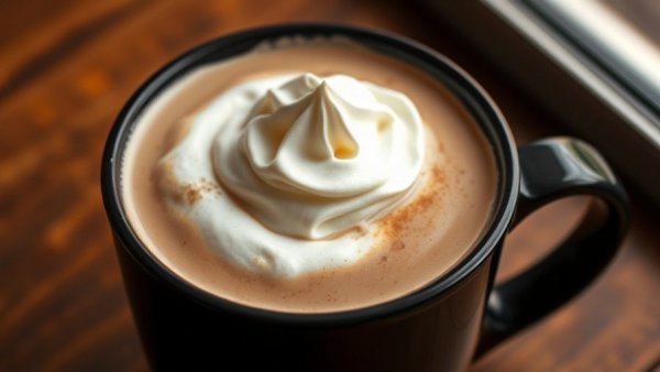 Delicious homemade hot cocoa topped with whipped cream.