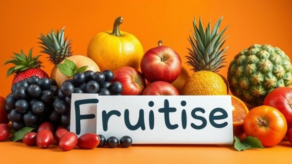 Assorted fruits labeled as fructose related to high fructose intake and fatty liver risk.
