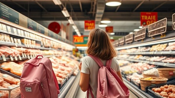 Consumer evaluates meat prices in grocery store, inflation trends November 2025.