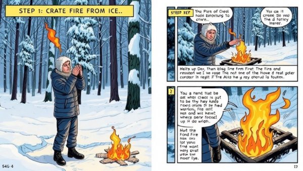 Illustrated guide on how to make fire from ice step by step.