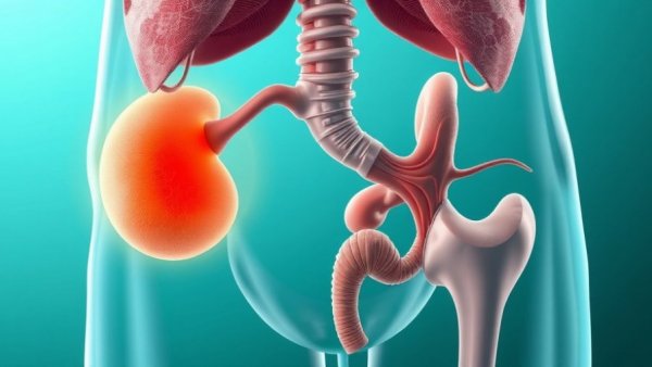 Anatomical image of human prostate highlighting cancerous area using PSA-based tool for screening.