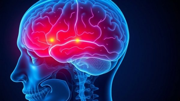 X-ray profile of human head with brain activity highlighted showing AI-enhanced monitoring for stroke patients.