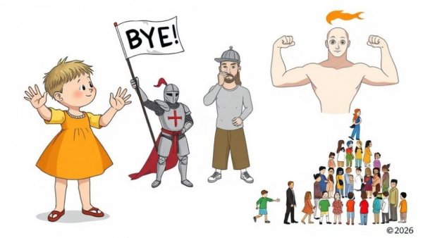 Cartoon of global health buzzwords in 2026 with symbolic figures.