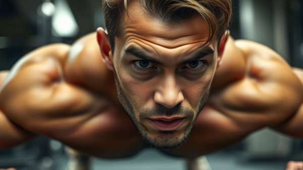 Athlete showing bodyweight training benefits with push-ups in gym.
