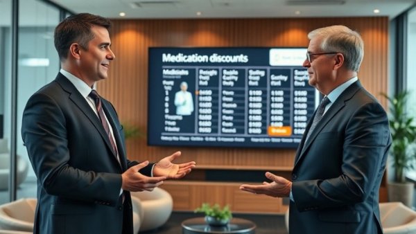 Professional presentation on TrumpRx medication discounts, large screen display.