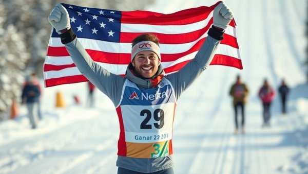 U.S. men's cross-country skiing medal celebration in snowy landscape.